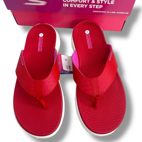 NEW Skechers Go Walk Flex Sandal Size 9 Eve 141457 Red Toe Post Flip Flops - Picture 7 of 13